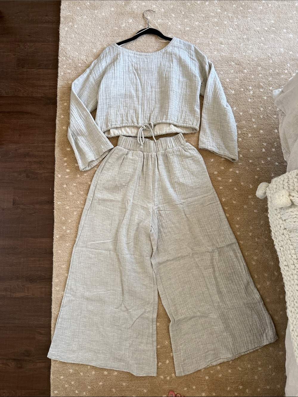 Women’s Wide-Leg Linen Blend Pants and Crop Top Set - Grey
